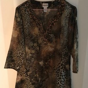 Chico's Multicolor Tunic with Beaded Neckline